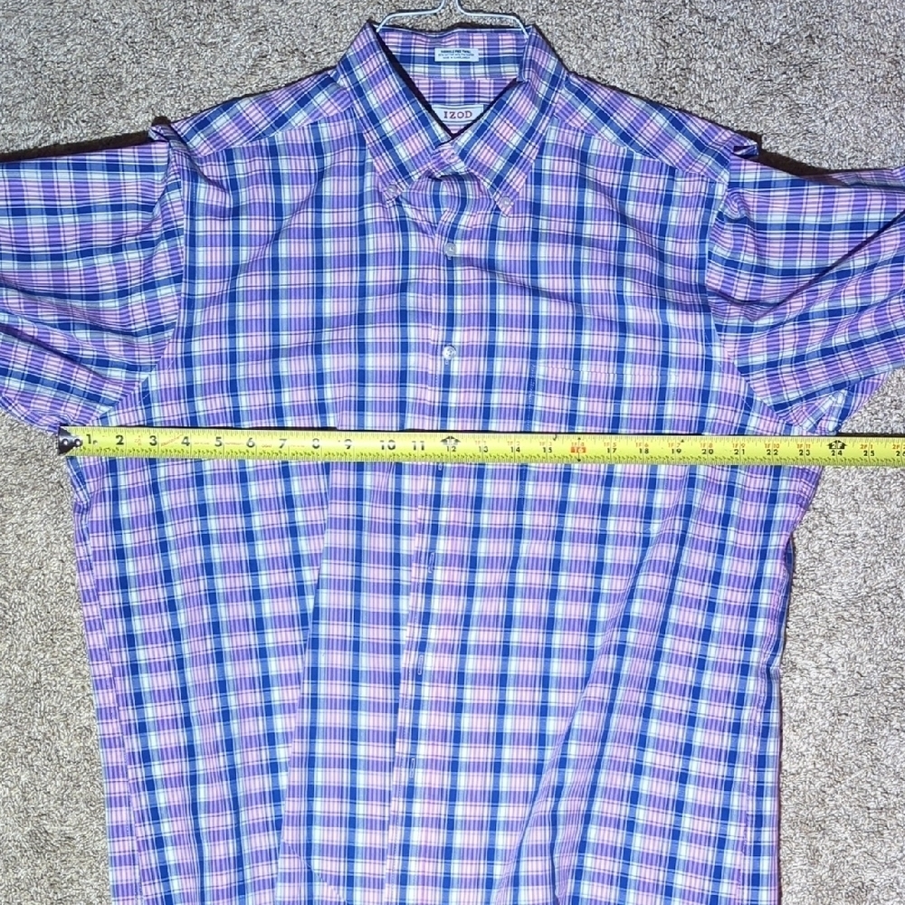 Izod Men's Purple and Blue Checkered Dress Shirt 17, 34-35 - Picture 5 of 7